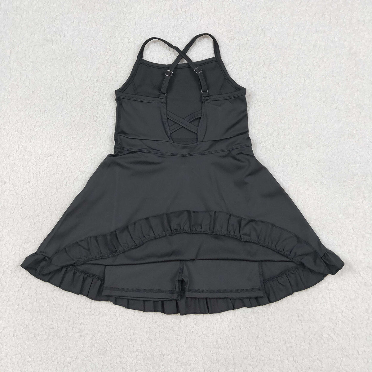 4.8 S0552 RTS NO MOQ （In stock) Black straps ruffle baby girls summer active wear