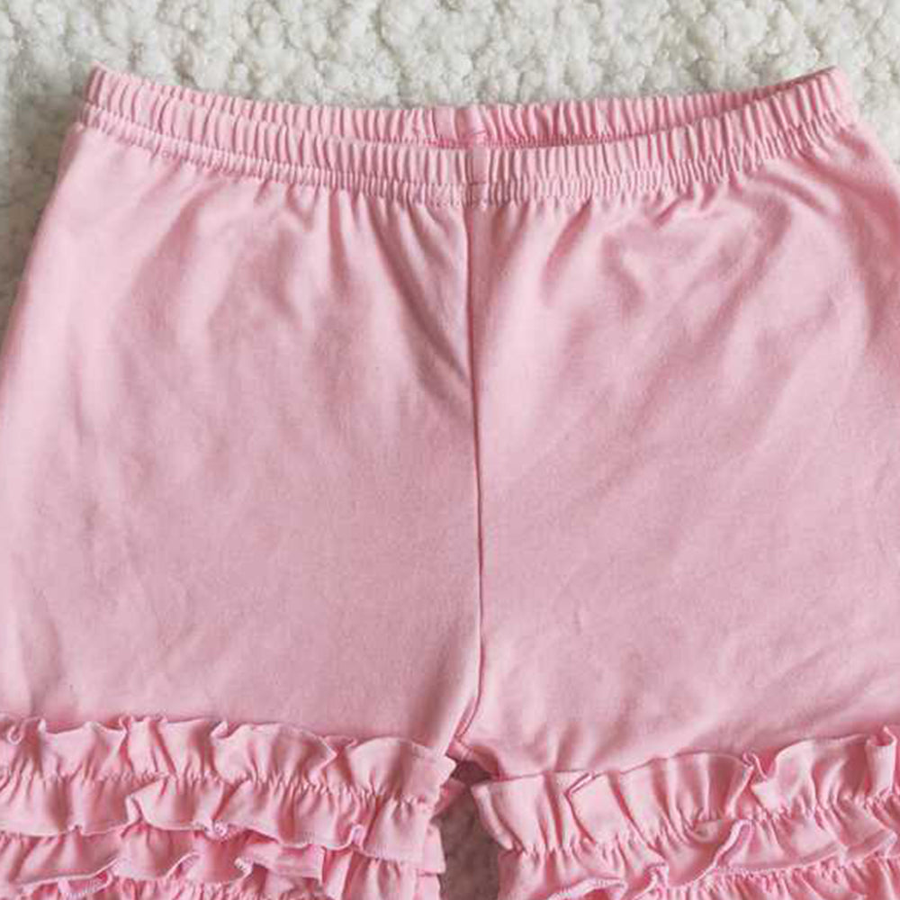 C13-15 RTS NO MOQ Pink Icing Ruffle Shorts for Girls Soft Cotton Stretchy Comfortable Fit Kids' Clothing Pink Ruffled Shorts for Girls