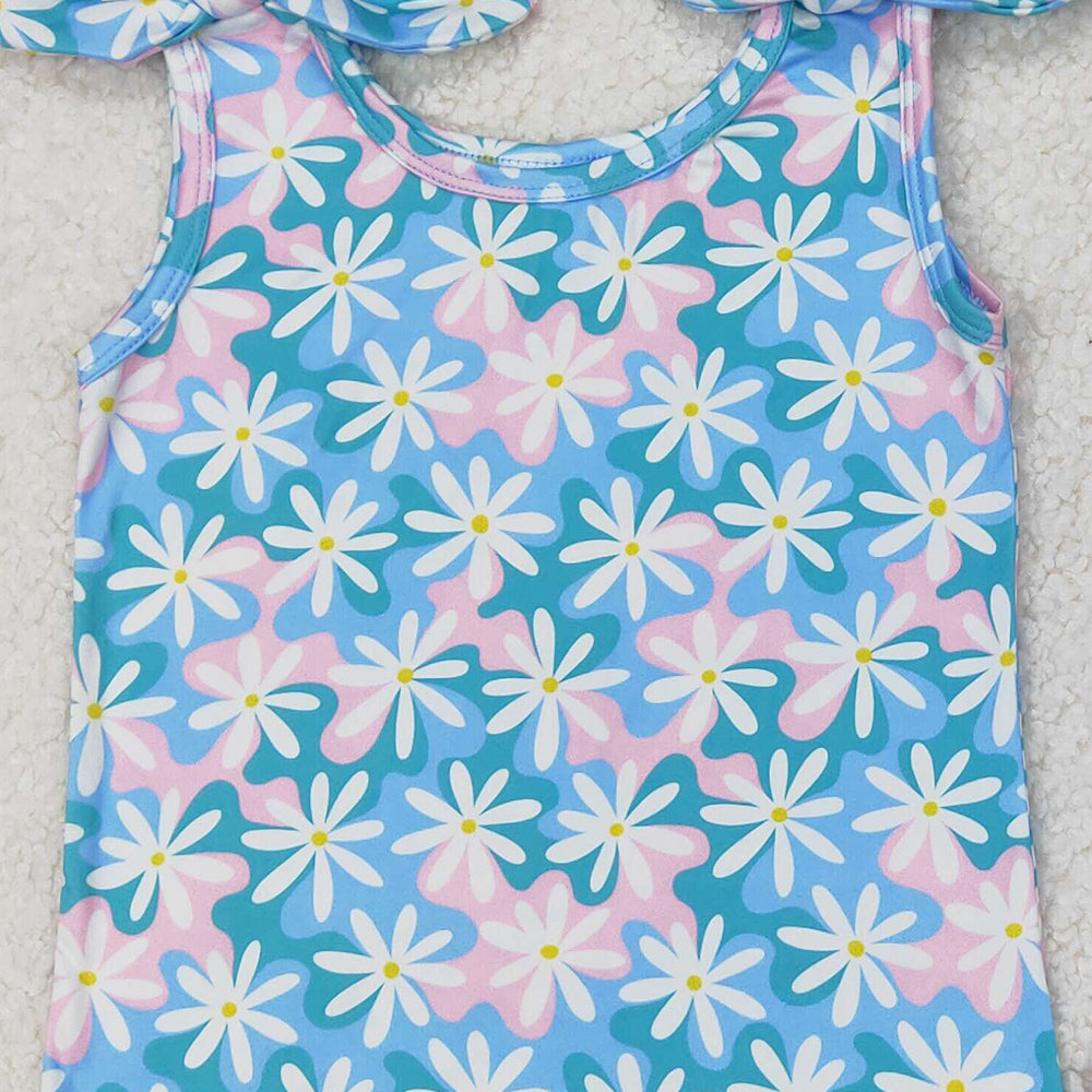 GSSO2262 RTS NO MOQ Sleeveless light blue pink floral baby girls summer outfits