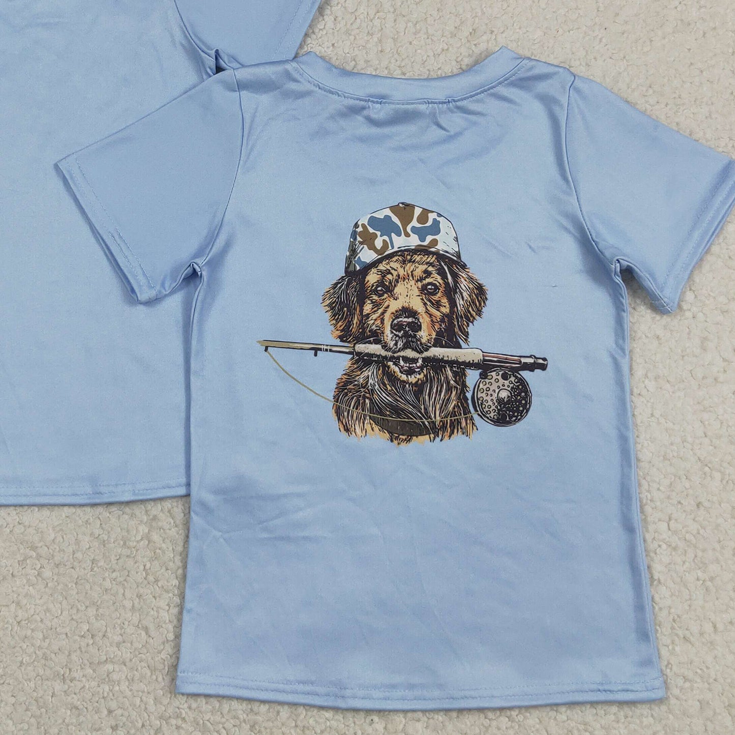 BT1761 RTS NO MOQ （In stock ）Short sleeves light blue camo dog kids boys shirts