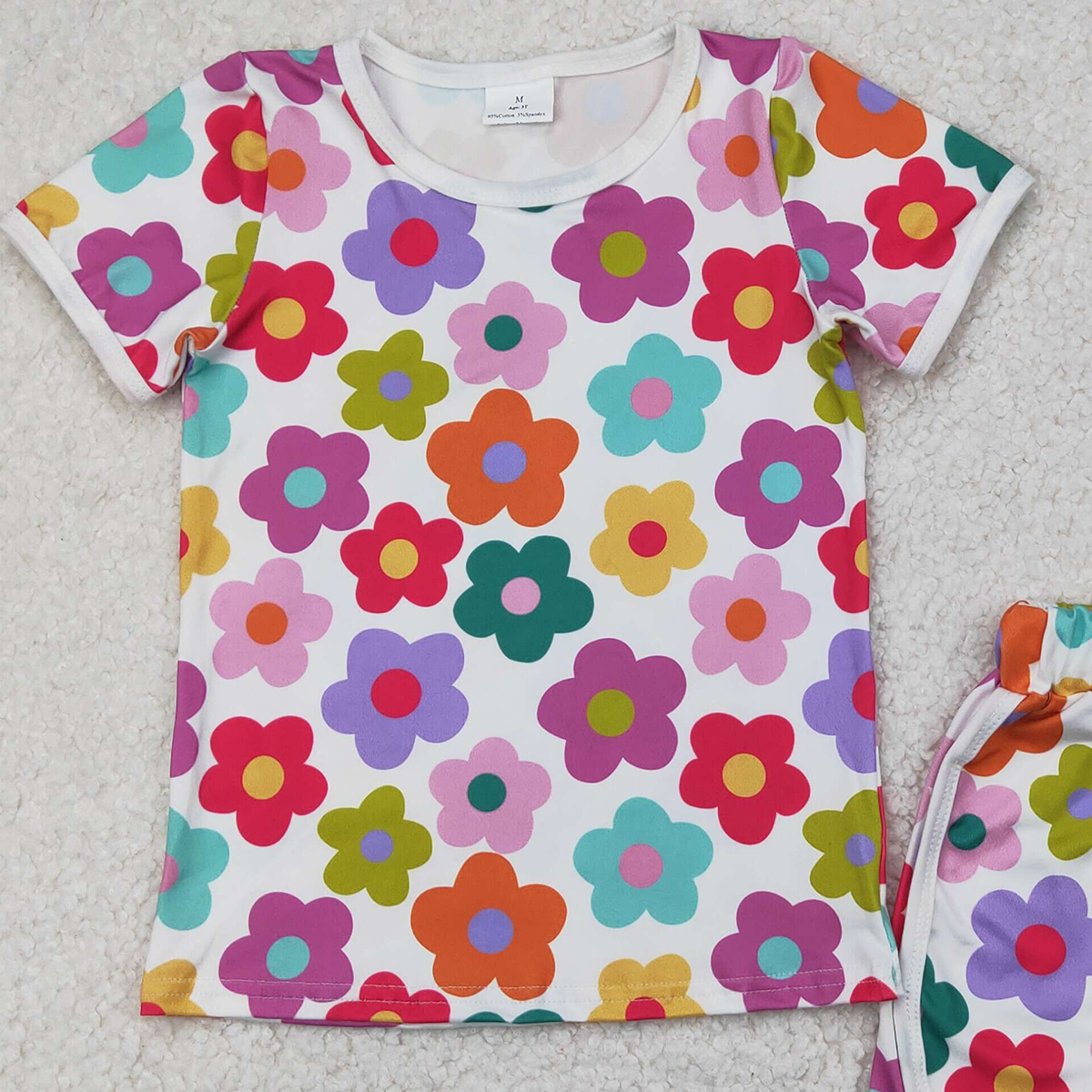 4.11 GSSO2142 RTS NO MOQ Baby Girls Summer Outfits Baby Girls Short Sleeves Colorful Flowers Top Short Set