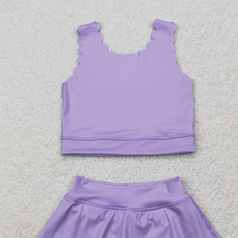 4.09 GSD2095 RTS NO MOQ Baby Girls Summer Outfits Baby Girls Lavender Sleeveless Top Skirt Yoga Set