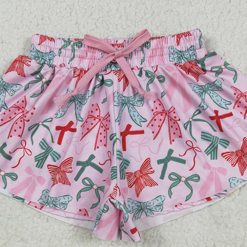SS0578 RTS NO MOQ Baby Girls Summer Shorts Baby Girls Pink Green Bows Summer Shorts Bottoms