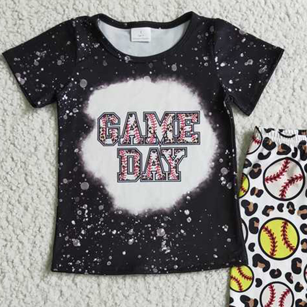 GSPO0214 RTS NO MOQ Baby Girls Spring Outfits Girls' GAME DAY baseball short-sleeved and long-pants suit