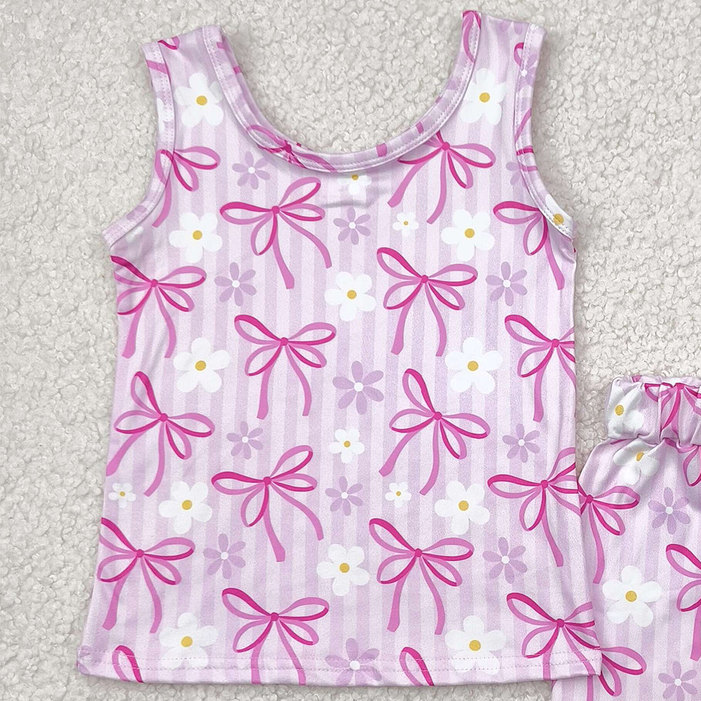 7.19 GSSO2479RTS NO MOQ Baby Girls Outfits baby girl clothes yoga floral bow sleeveless shorts set
