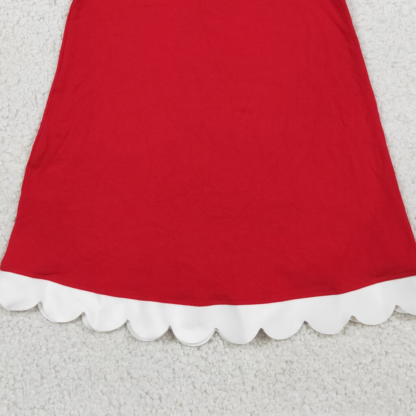 GSD4047 RTS NO MOQ （In stock）White scallop ruffle sleeveless red girls cotton team dress