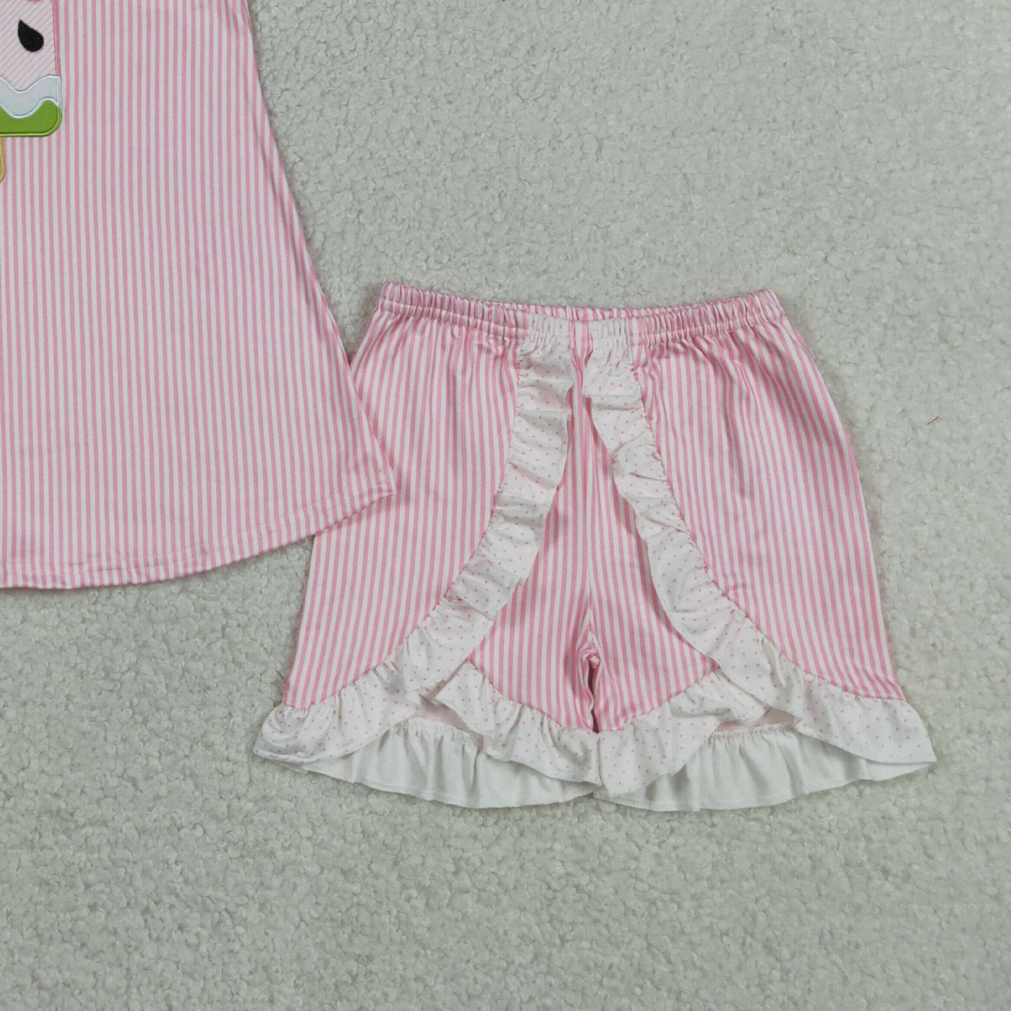 GSSO3238 RTS NO MOQ （In stock ）Pink stripe popsicle top shorts kids girls summer outfits