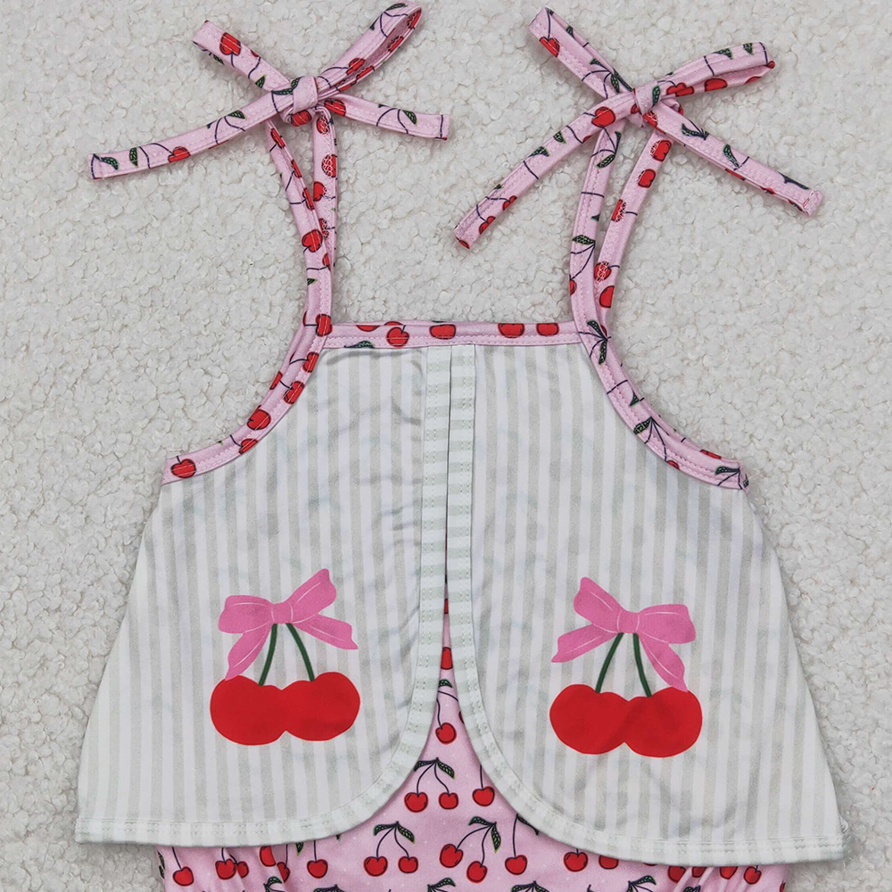 4.23 SR2279 RTS NO MOQ Baby Girls Summer Rompers Baby Infant Girls Cute Cherry Straps Rompers