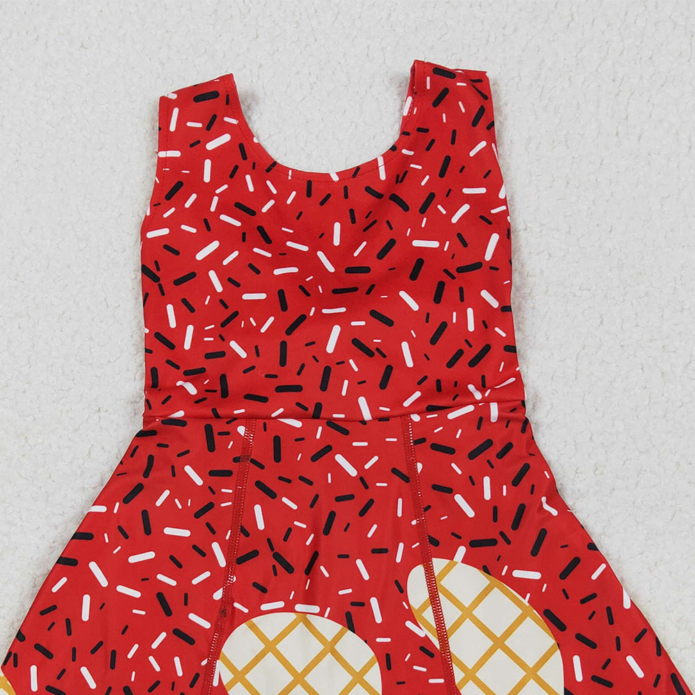 RTS NO MOQ （In stock）GSD2748 Baby Girls Summer Yoga Dress Baby Girls Red Drip Sleeveless Shorts Team Yoga Active Knee Length Dresses