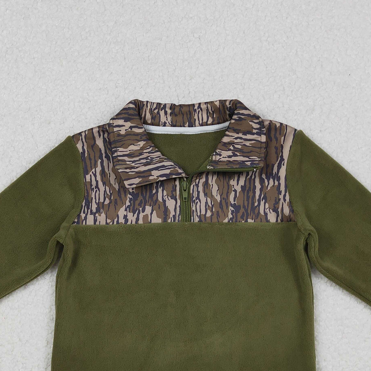 10.16 RTS NO MOQ （In stock）BT1317 Baby Boys Olive Camo Southern Zipper Pullover Top