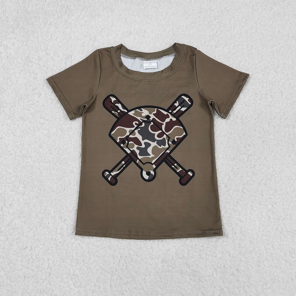 11.19 RTS NO MOQ （In stock）BT1425 Baby Boys Short Sleeve Dark Brown Dark Khaki Camo Baseballs Team T-shirts Top