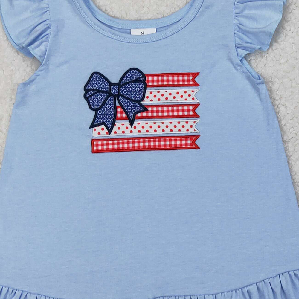 6.03  GSSO1822  New Rts No Moq 8-9 Days By Air Arrived it Flutter sleeves bow flag kids girls 4th of july outfits