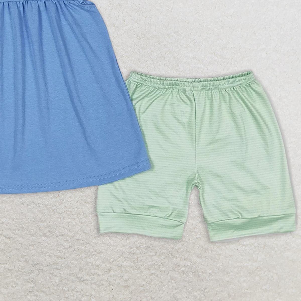 GSSO1067 RTS NO MOQ Baby Girls Summer Outfits Green striped doll collar and blue flying sleeve shorts suit