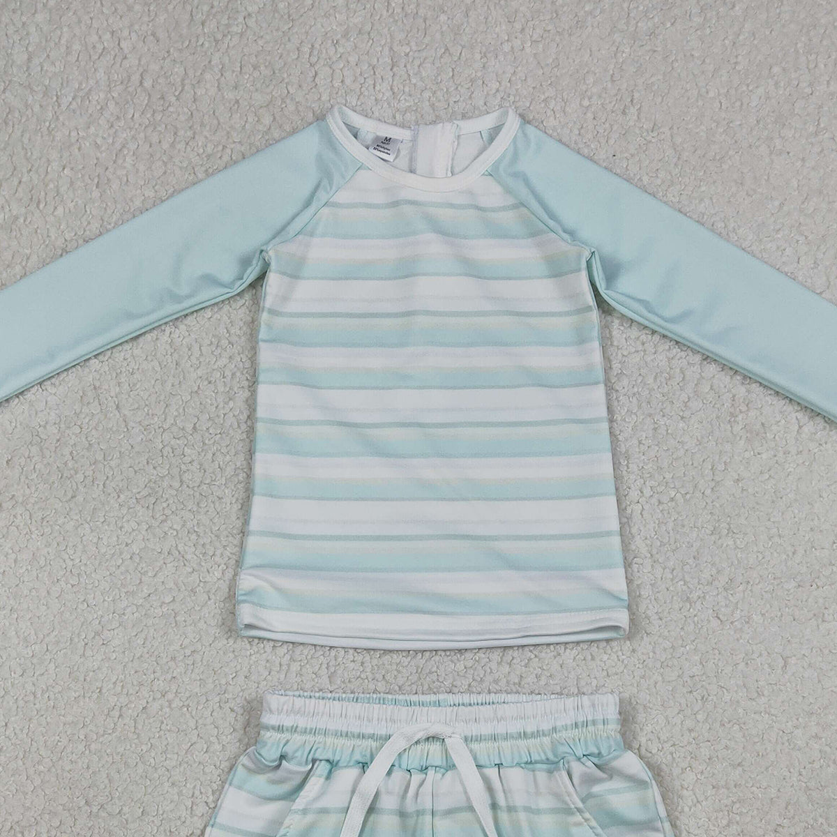 3.17 RTS NO MOQ （In stock）S0649 Baby Boys Summer Fashion Light Blue Stripe Top Pockets Shorts Swimsuits