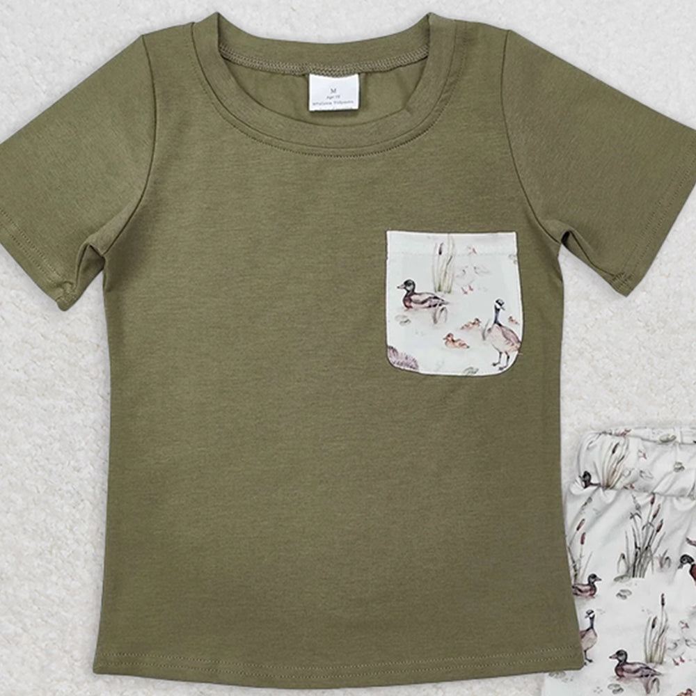 BSSO1175RTS NO MOQ Baby Boys Summer Boys Outfits Duck pocket short sleeves top shorts kids boys clothing