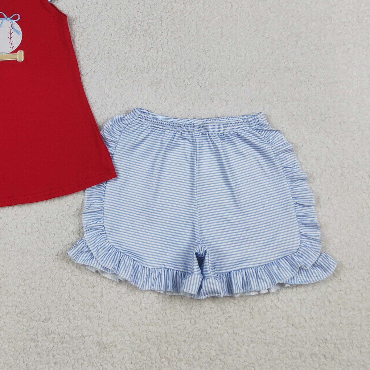 4.3 GSSO3246 RTS NO MOQ （In stock ）Baseball bow top stripe shorts girls summer outfit
