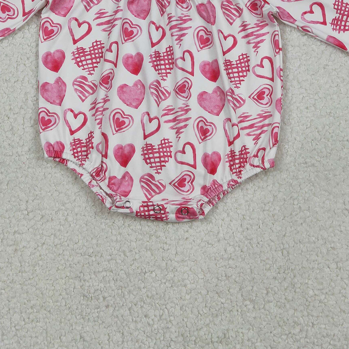 12.26 RTS NO MOQ （In stock）LR2767 Baby Girls Winter Rompers Embroidery Hearts Baby Girls Valentines Ruffle Rompers