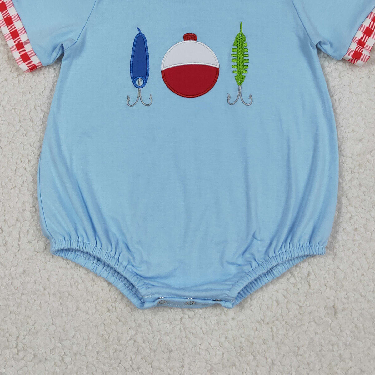4.14 SR3577 RTS NO MOQ （In stock）Short sleeves fishing lure embroidery baby boy romper