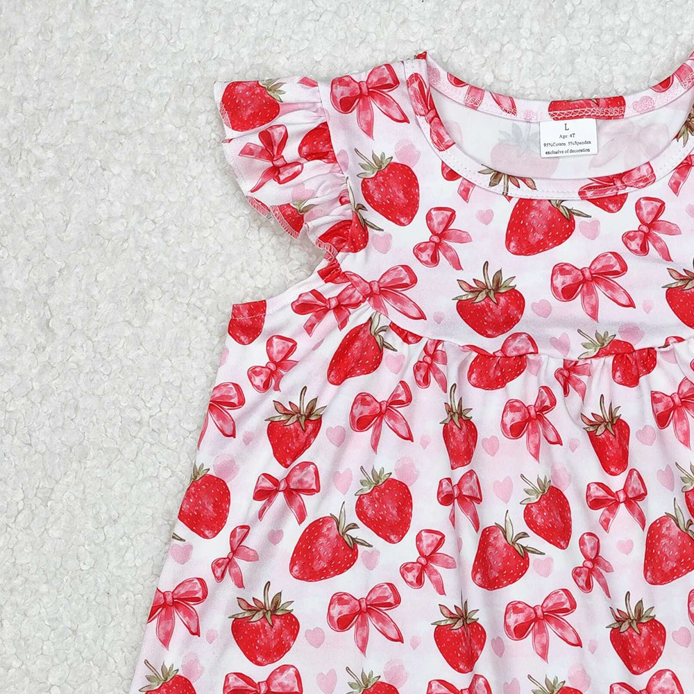 GSD1811Baby Girls Dress with Flutter Sleeves And Strawberry Bow Cute And Fashionable Kids Clothing for Girls
