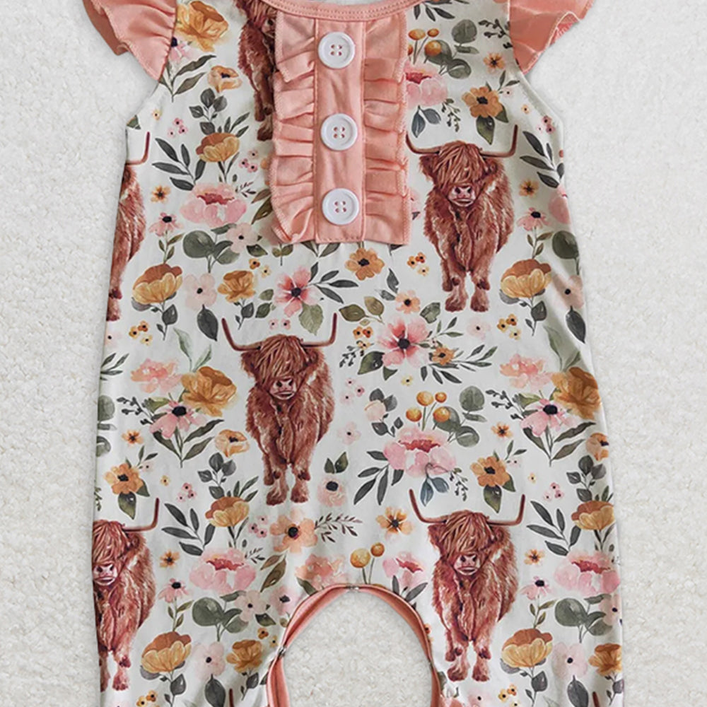 USA Shop (in stock) SR0010  Baby Girls Summer Rompers Baby girls western highland cow print romper