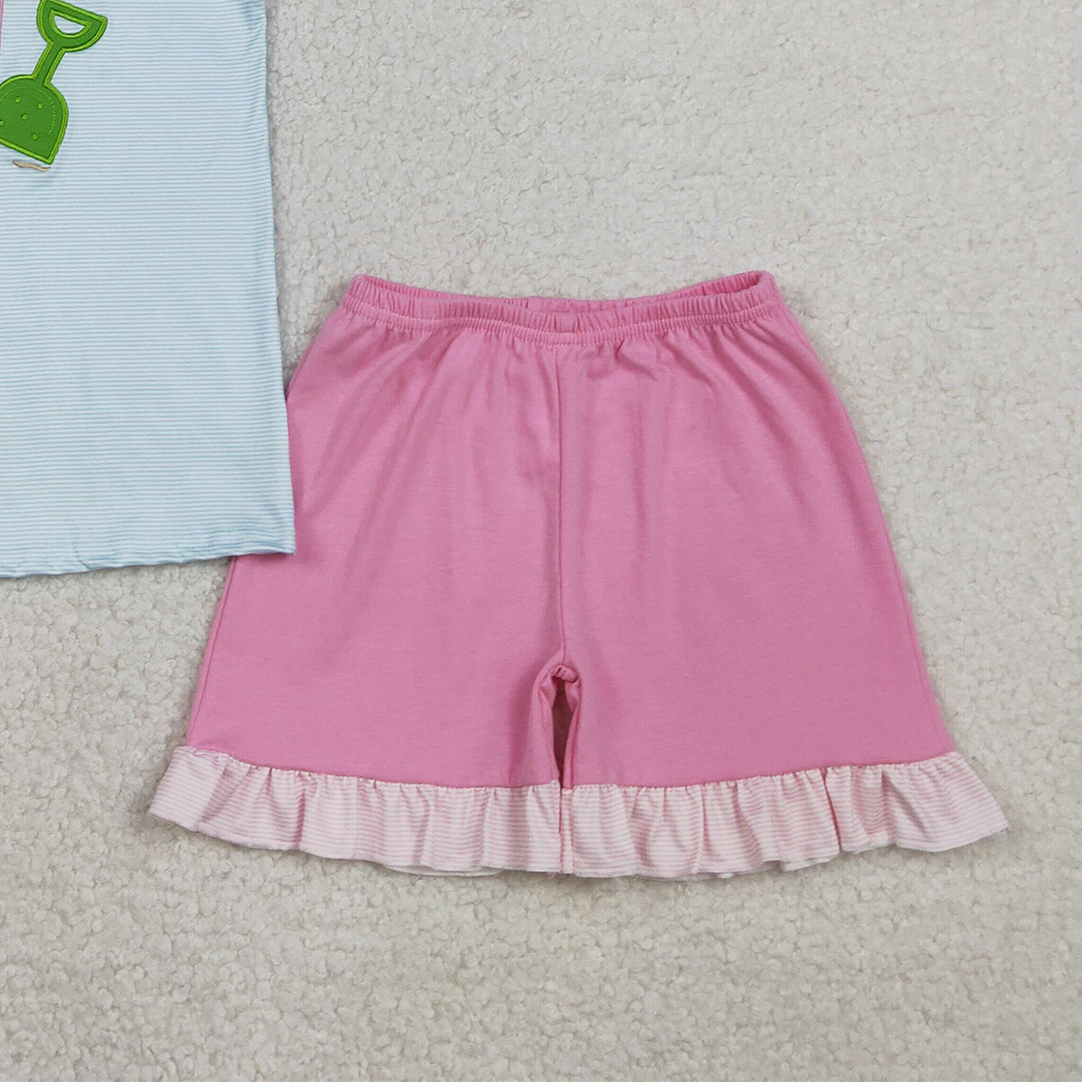 2.9 RTS NO MOQ （In stock）GSSO2991 Kids Clothing for Girls Baby Girls Embroidery Flutter Sleeve Top Ruffle Shorts Clothes Sets