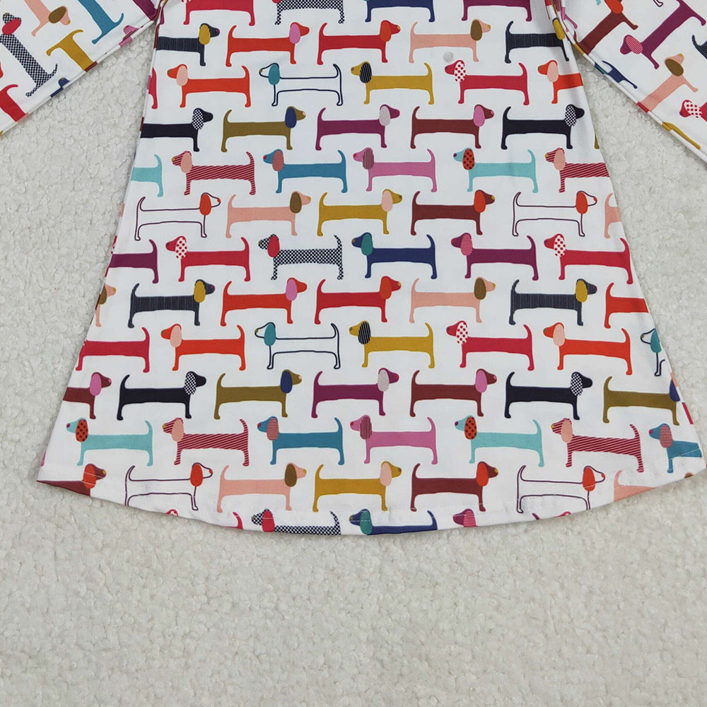 RTS NO MOQ （In stock）GLD0471 Baby Girls Winter Dress Valentines Day Colorful Dogs Knee-Length Dresses Red Love Heart Print Cotton Maxi Skirt with Pockets