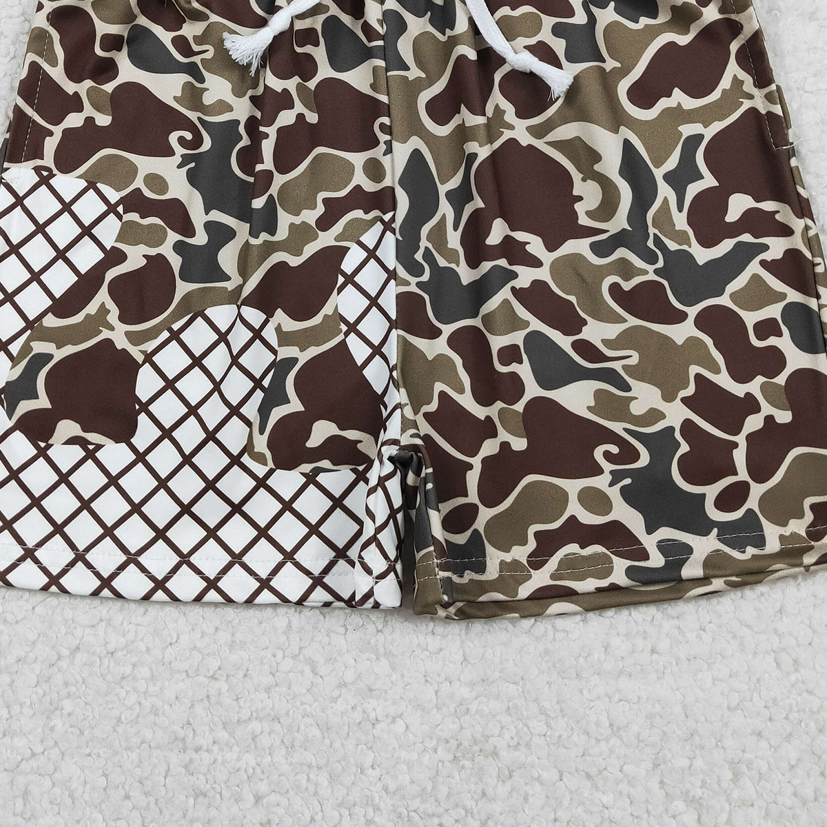 3.27  RTS NO MOQ （In stock）SS0814 Baby Boys Summer Dark Brown Camo Drip Team Shorts Bottom