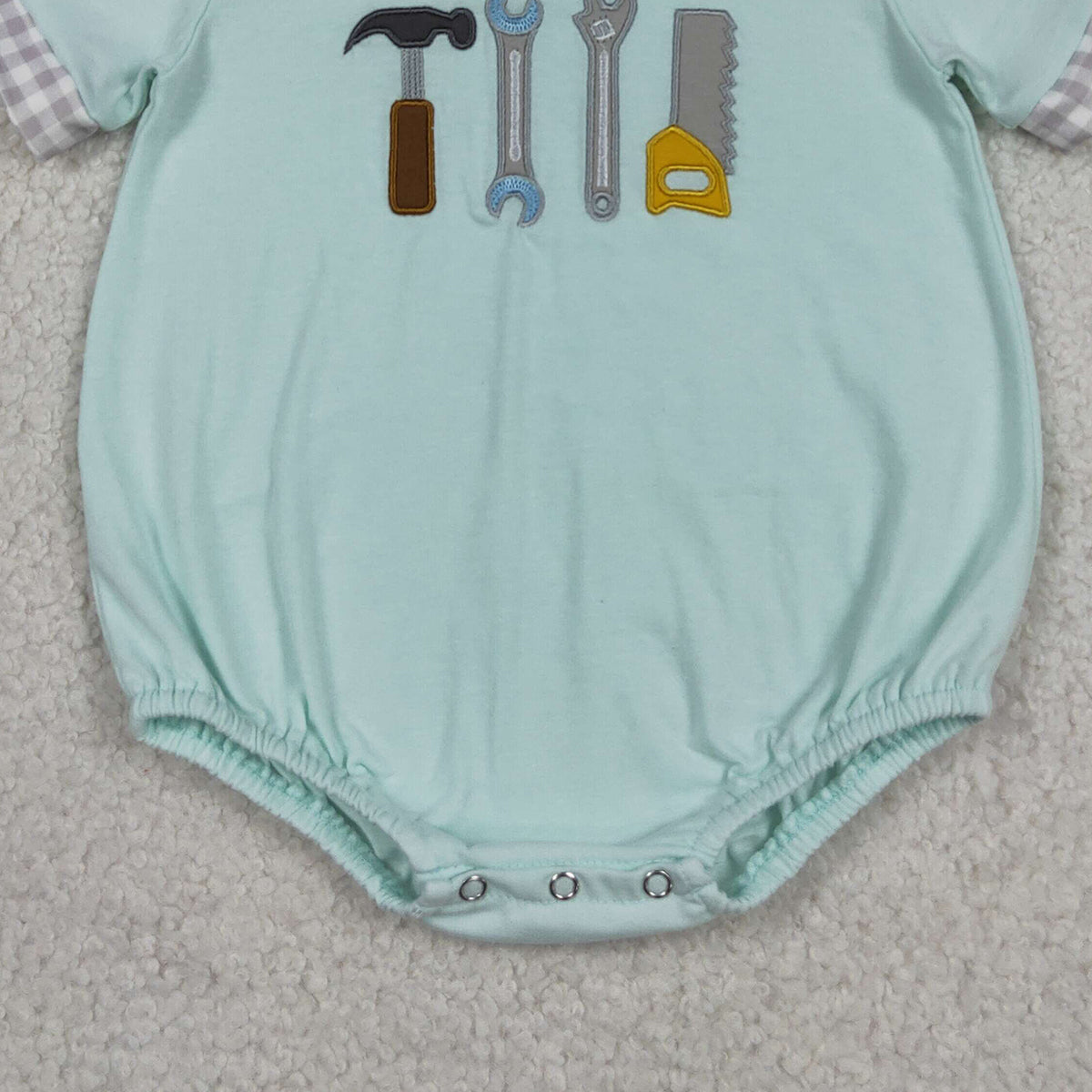 SR3541 RTS NO MOQ （In stock）Plaid short sleeves tools baby boy romper
