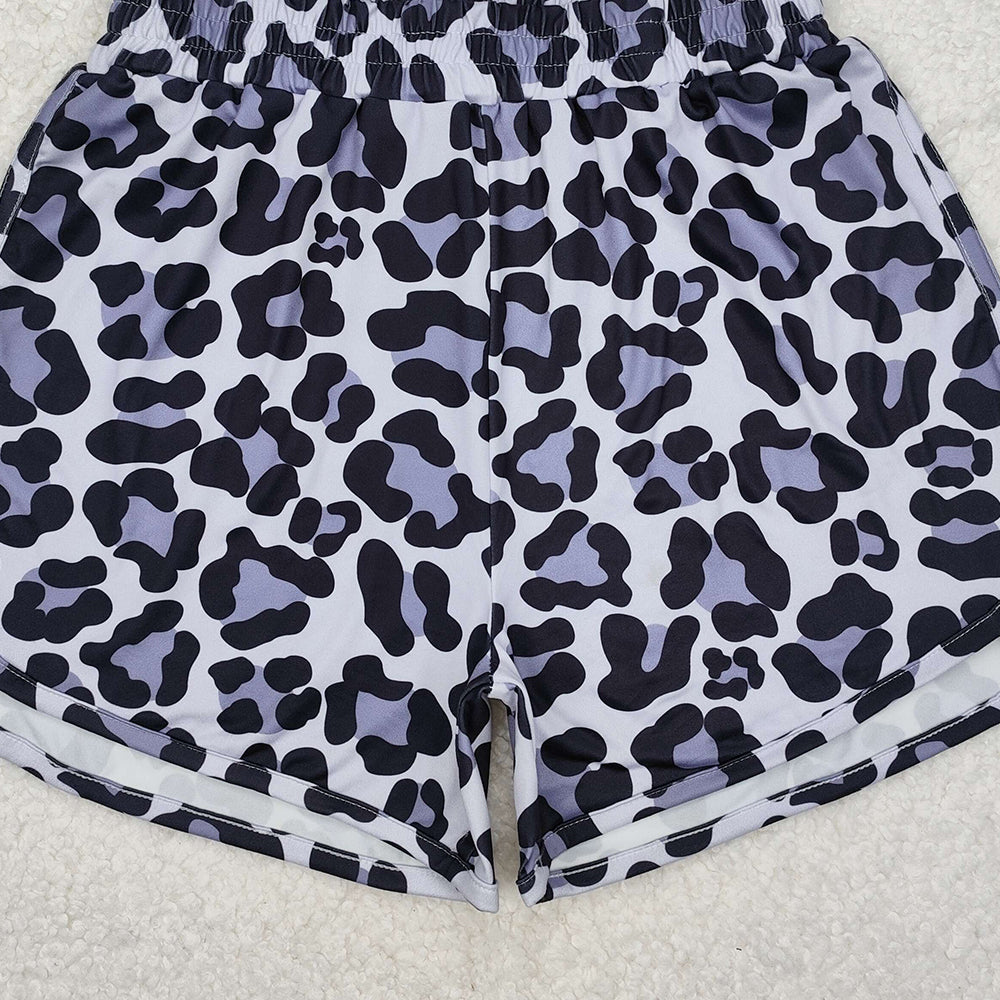 4.24 SS0385 RTS NO MOQ Black leopard elastic waist adult women summer shorts