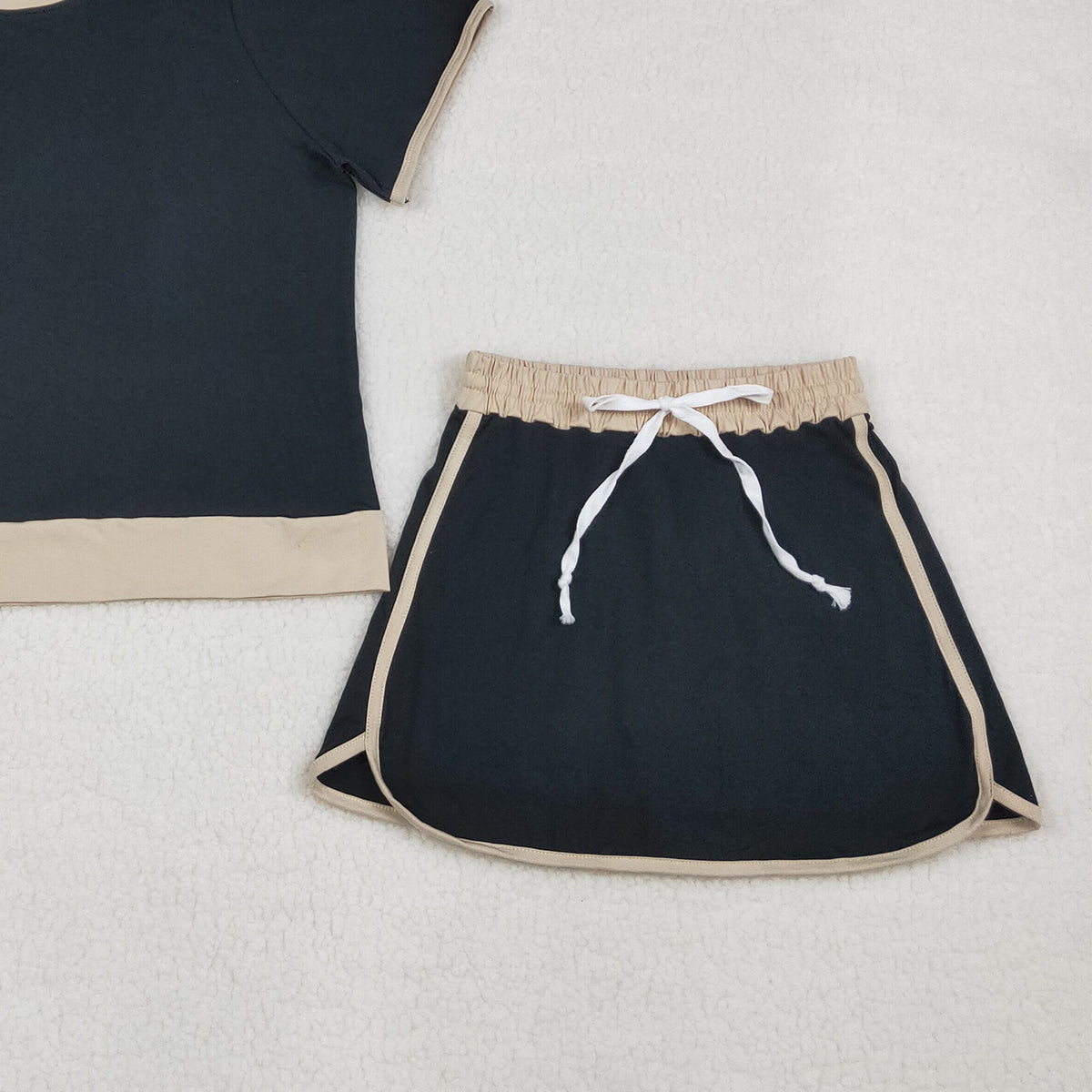 GSD3954 RTS NO MOQ （In stock）Black cotton top skirt adult women outfits
