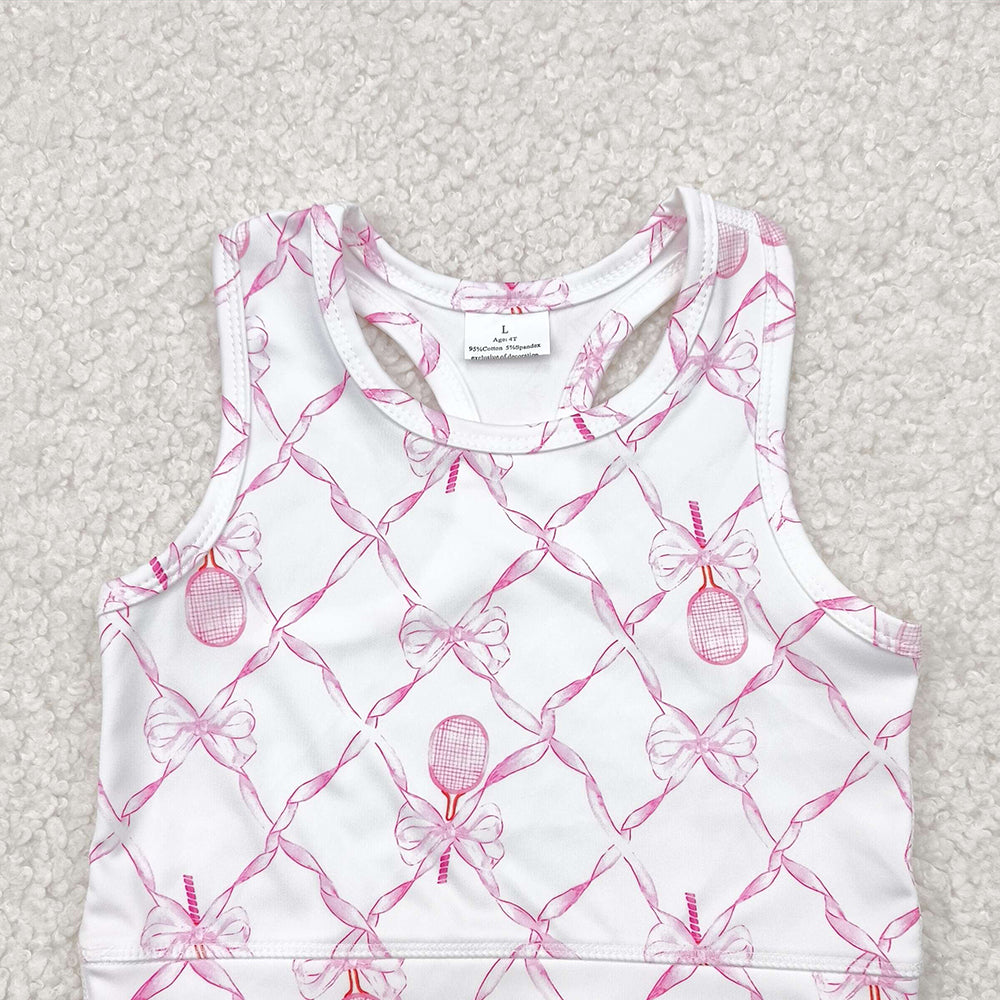 GT0883 RTS NO MOQ Baby Girls Summer Yoga Tops Baby Girls Pink Tennis Bows Yoga Vest Tops