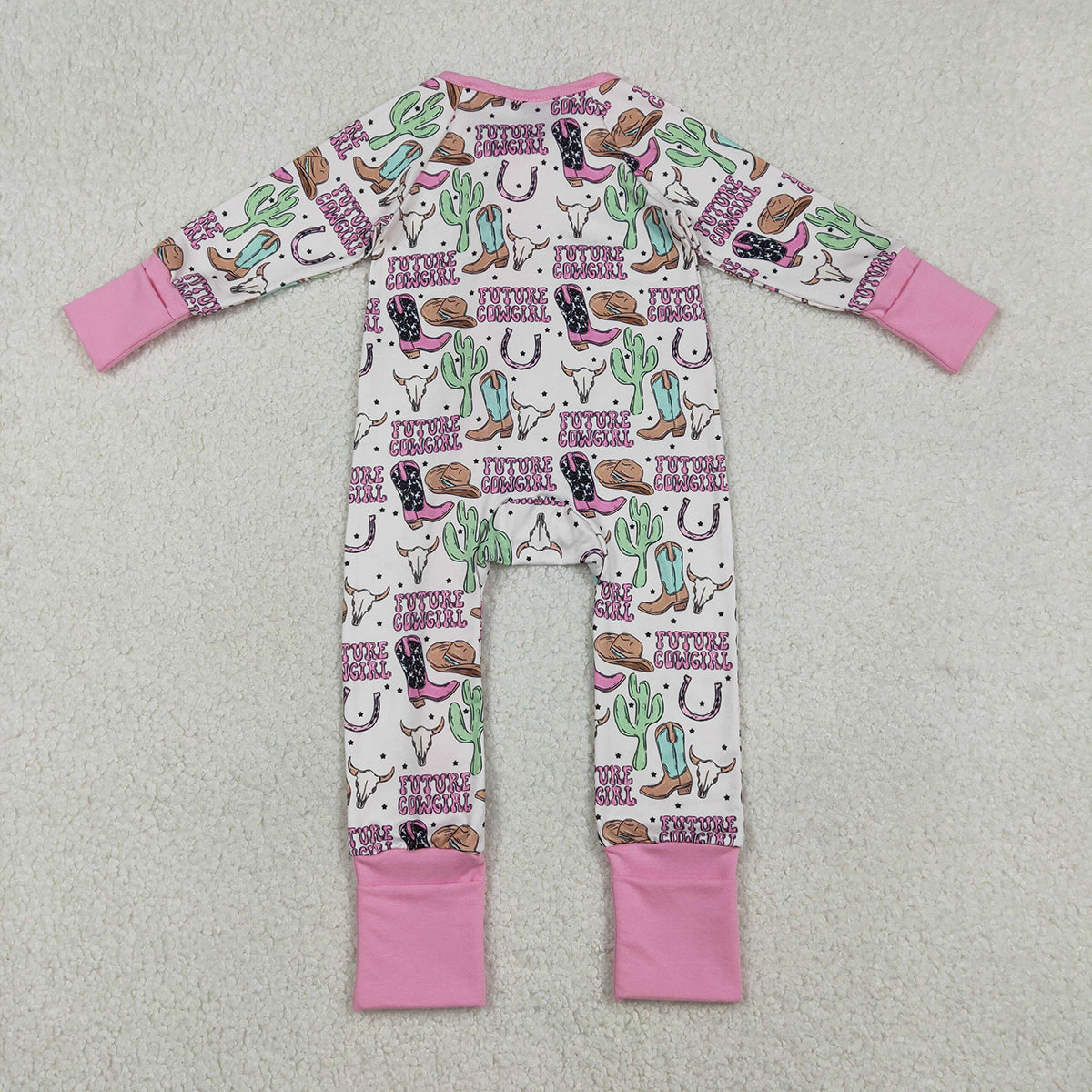 12.30 RTS NO MOQ （In stock）LR2945 Baby Girls Winter Rompers Baby Girls Cactus Cowgirls Western Two Way Zip Convertible Rompers