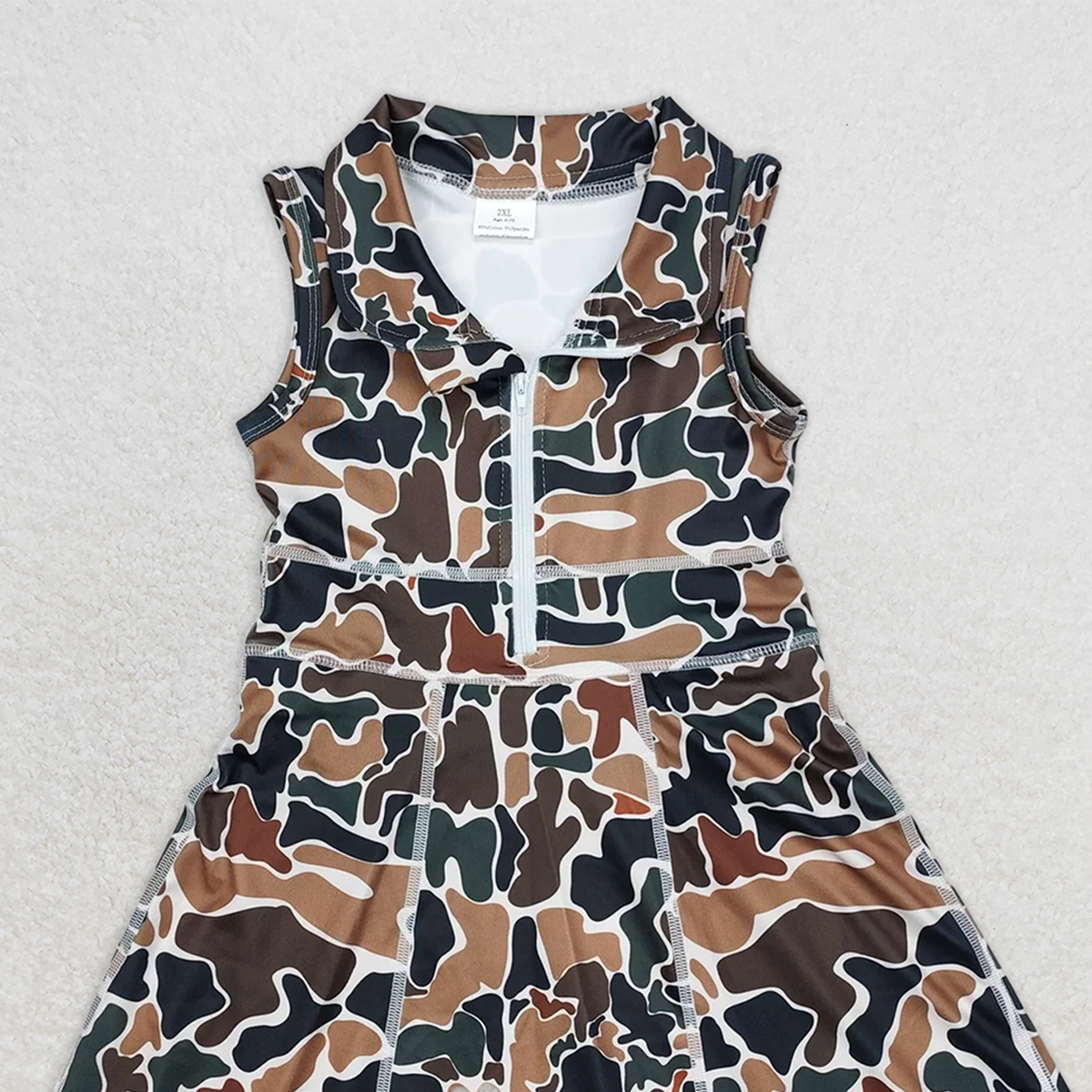 USA Shop (in stock)GSD1382  RTS NO MOQ Baby Girls Summer Sports Dress Baby Girls Brown Camo Athletic Active Wear Knee Length Dresses