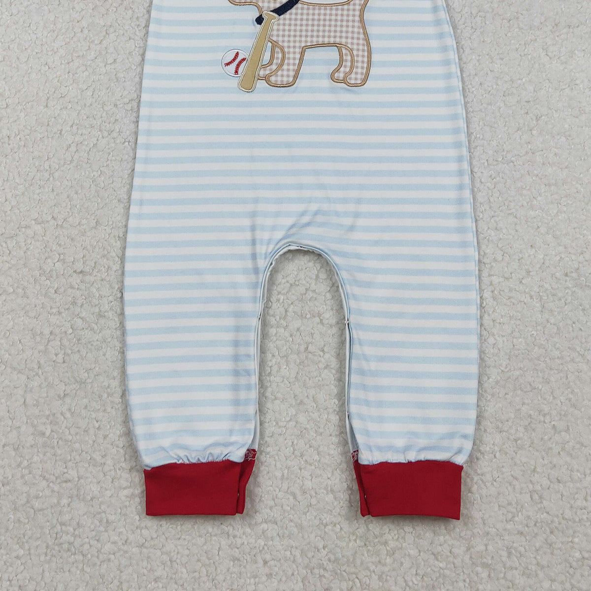 12.2 RTS NO MOQ （In stock）SR3330 Baby Boys Rompers Embroidery Dog Baseballs Baby Boys Stripe Team Footie Rompers