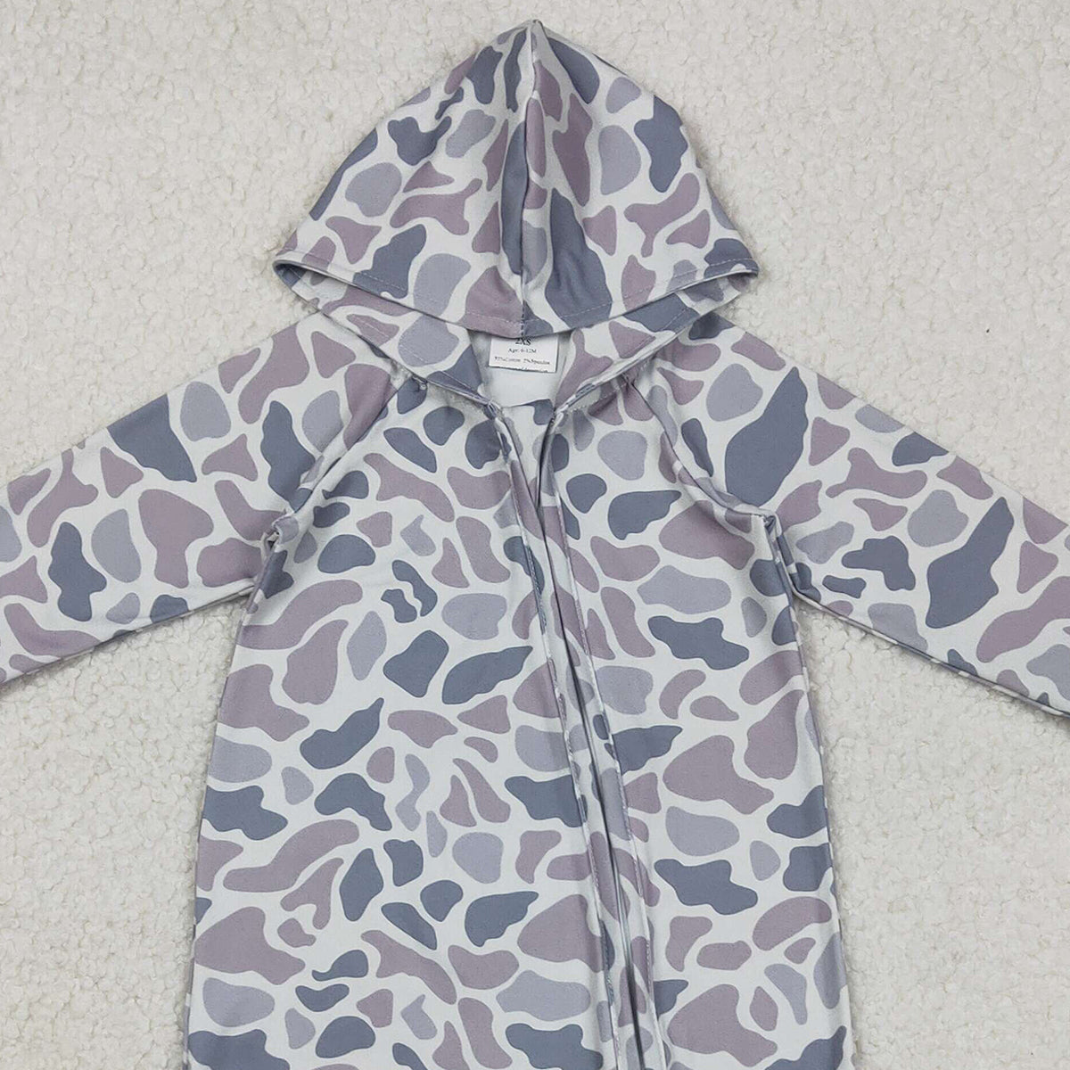 11.22 RTS NO MOQ （In stock）LR2813 Baby Boys Grey Camo Hoodie Two Way Zip Convertible Rompers