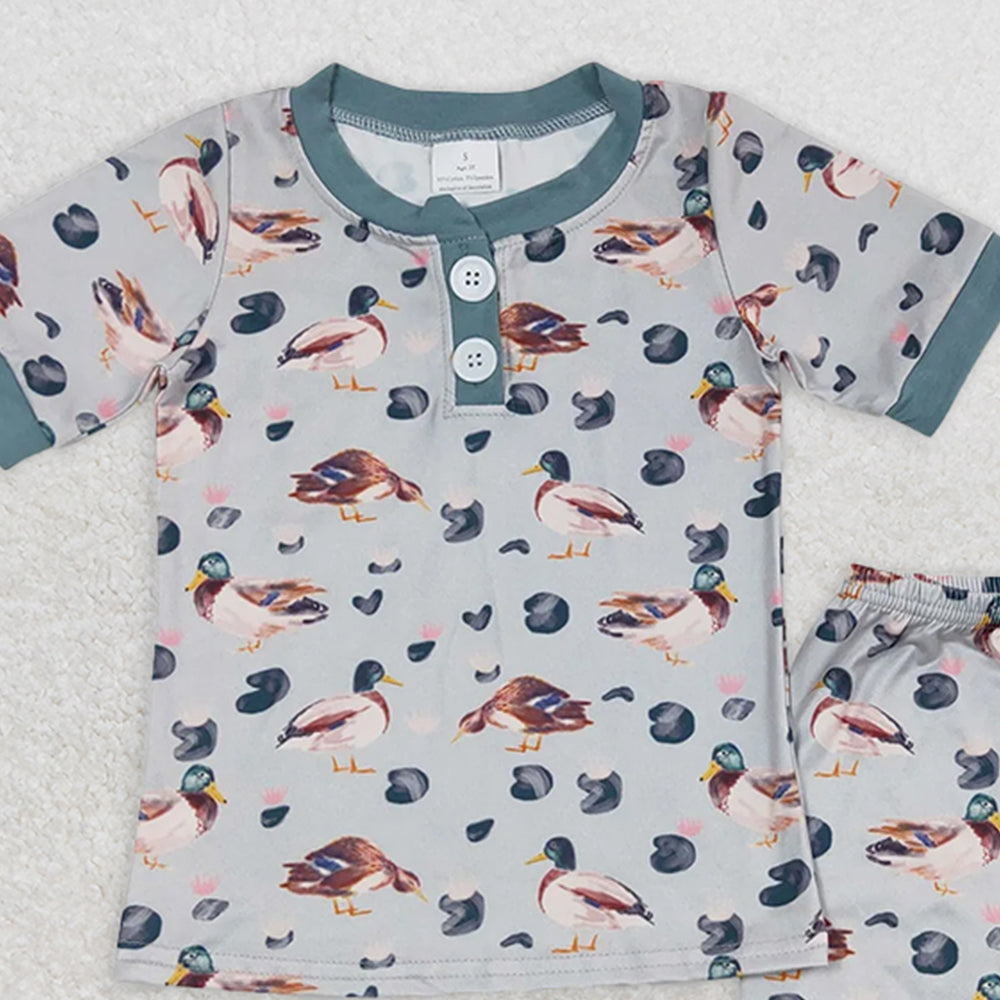 BSSO0282 RTS NO MOQ Baby Boys Summer Pajamas Outfits Baby Boys Duck Hunting Short Sleeve Tops Shorts Clothing Sets