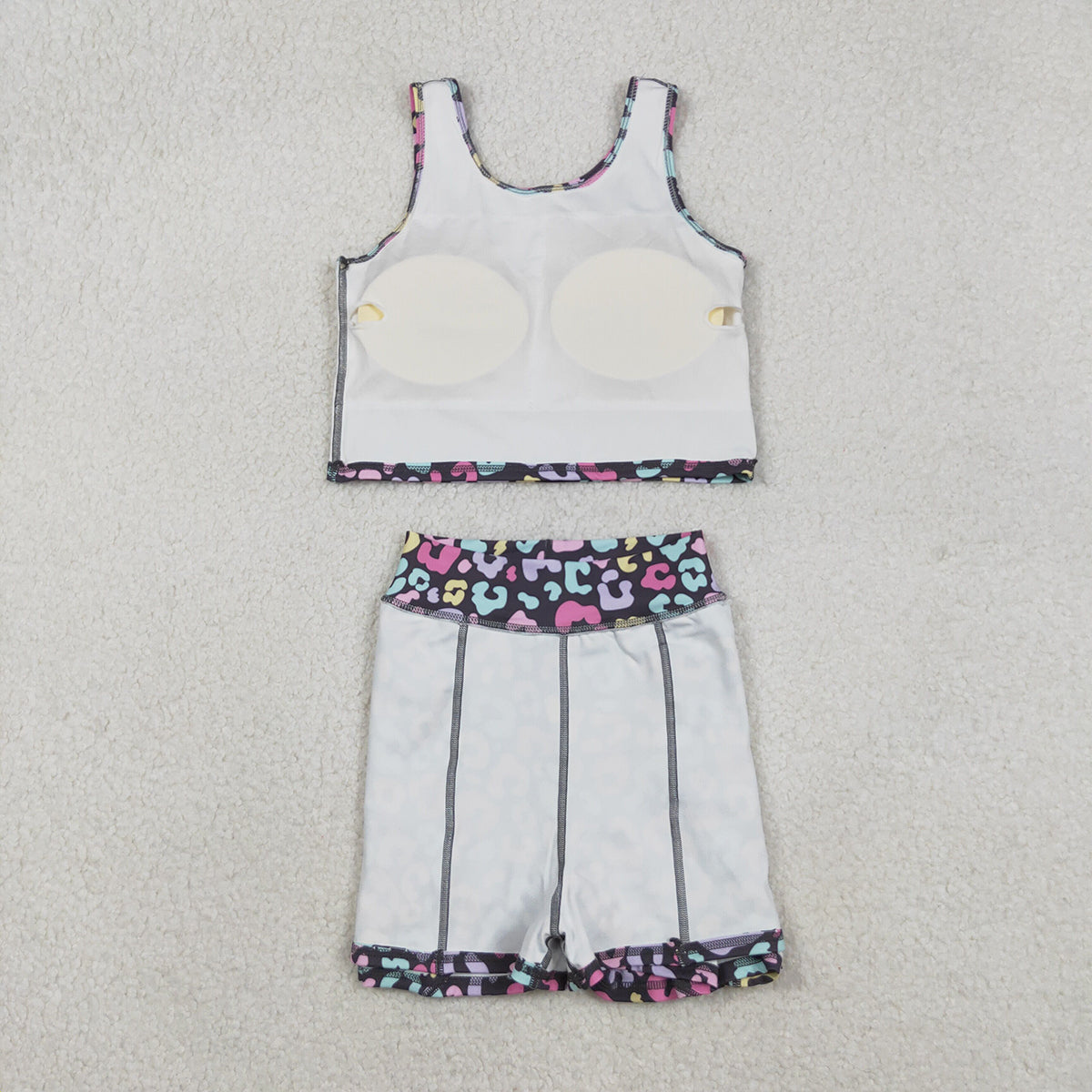 11.12 RTS NO MOQ （In stock）GSD2176 Baby Girls Colorful Leopard Vest Top Skirt Shorts Yoga Active Clothes Sets