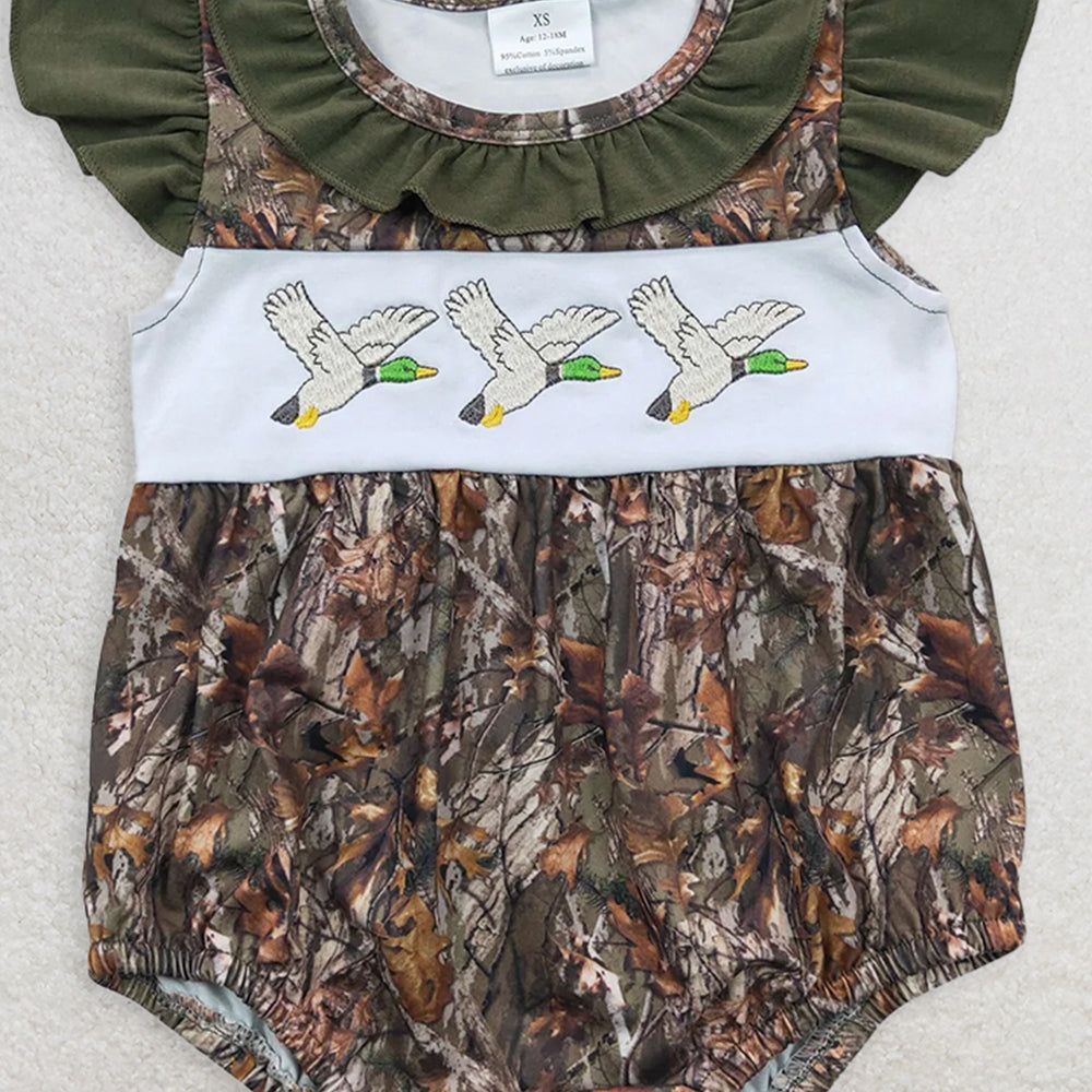 SR0358 RTS NO MOQ Baby Girls Summer Rompers Baby Girls Camo Duck Rompersv