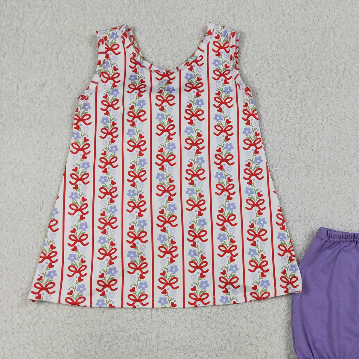 1.15 RTS NO MOQ （In stock）GSSO2785 Baby Girls Bows Flowers Stripe Back Bows Tunic Ruffle Shorts Clothes Sets