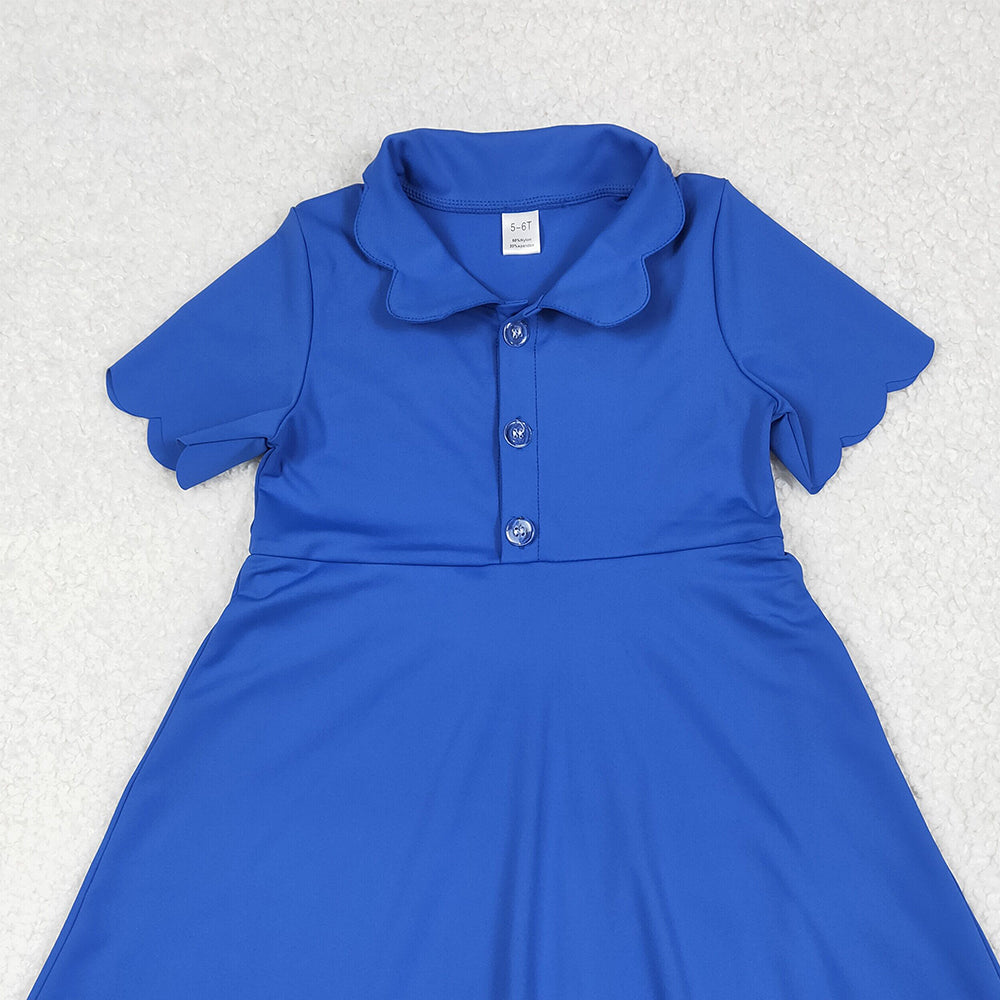 7.02 GSD2475RTS NO MOQ Baby Girls Summer Yoga Dress Baby Girls Blue Short Sleeves Button Yoga Knee Length Dresses