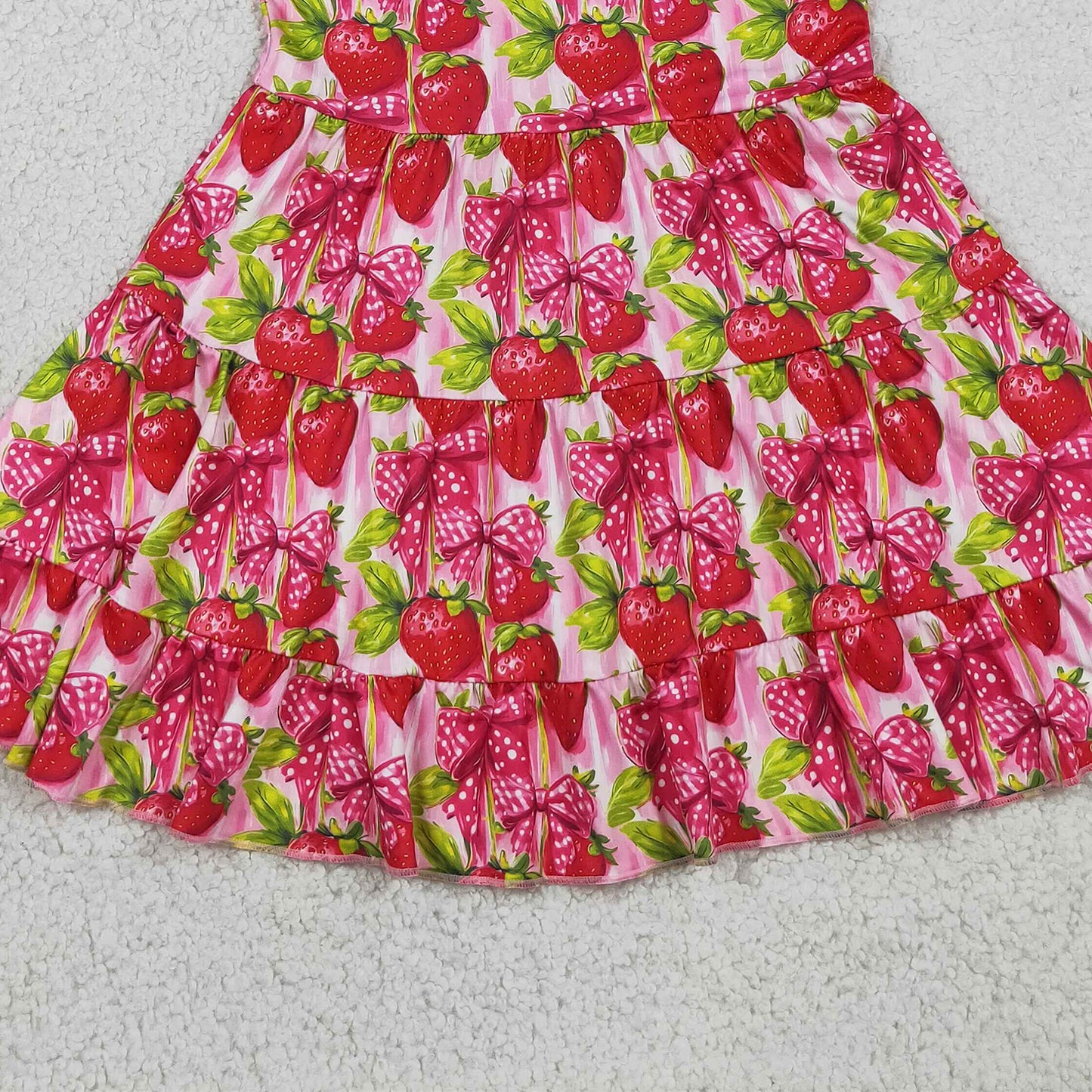 GSD3964 RTS NO MOQ （In stock）Sleeveless strawberry bow kids girls summer dresses