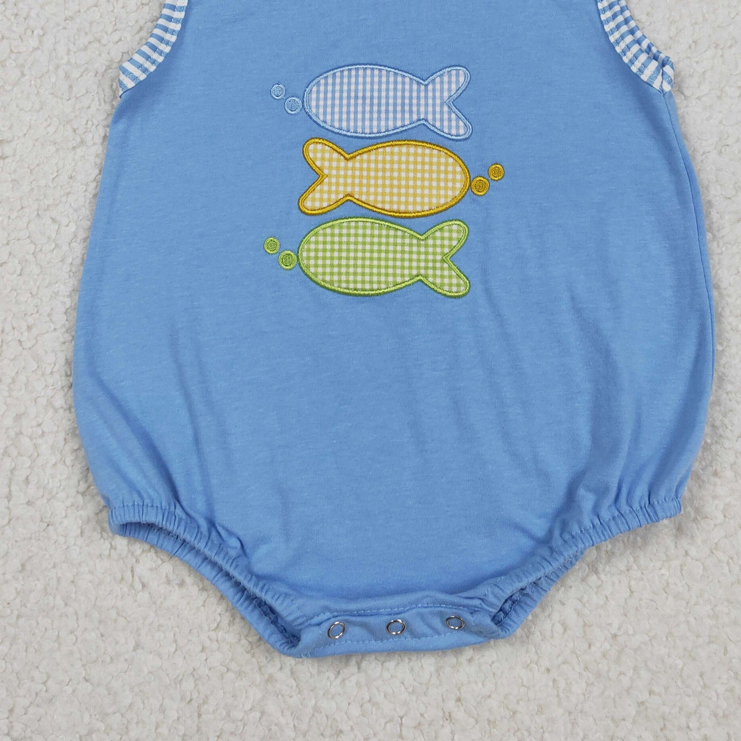 SR4005 RTS NO MOQ （In stock）Light blue sleeveless fish baby boy summer romper  Reviews