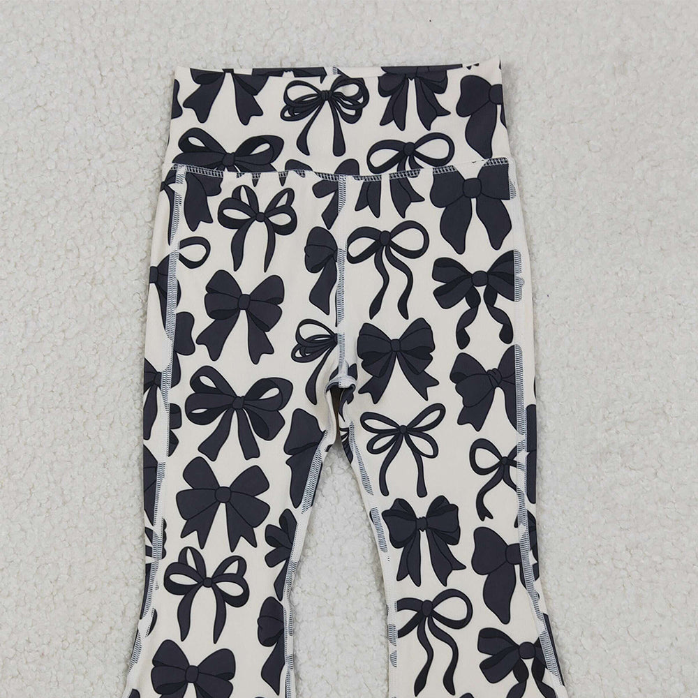 RTS NO MOQ （In stock）P0775 Baby Girls Pants Black Bows Bell Bottom Yoga Pants