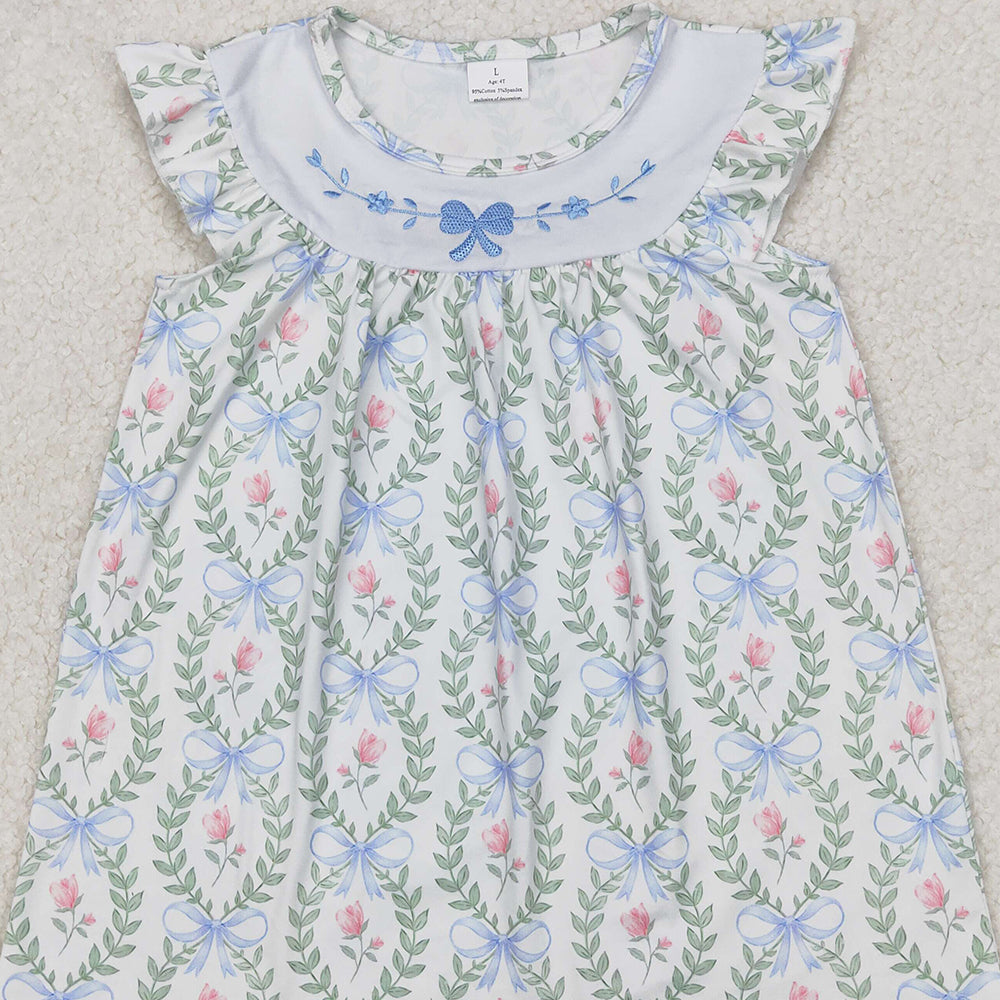 4.17 GSD1779 RTS NO MOQ Embroidered bow pattern flower leaf flying sleeve dress