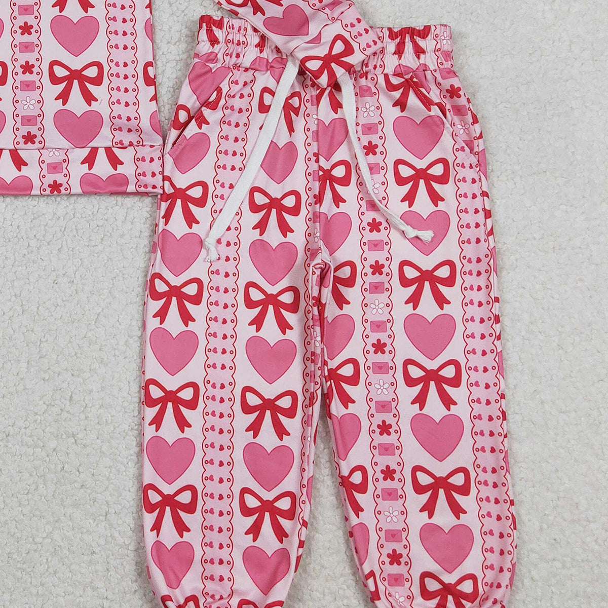 12.27 RTS NO MOQ （In stock）GLP3236 Baby Girls Bows Hearts Stripe Zipper Pullovers Jogger Valentines Clothes Sets
