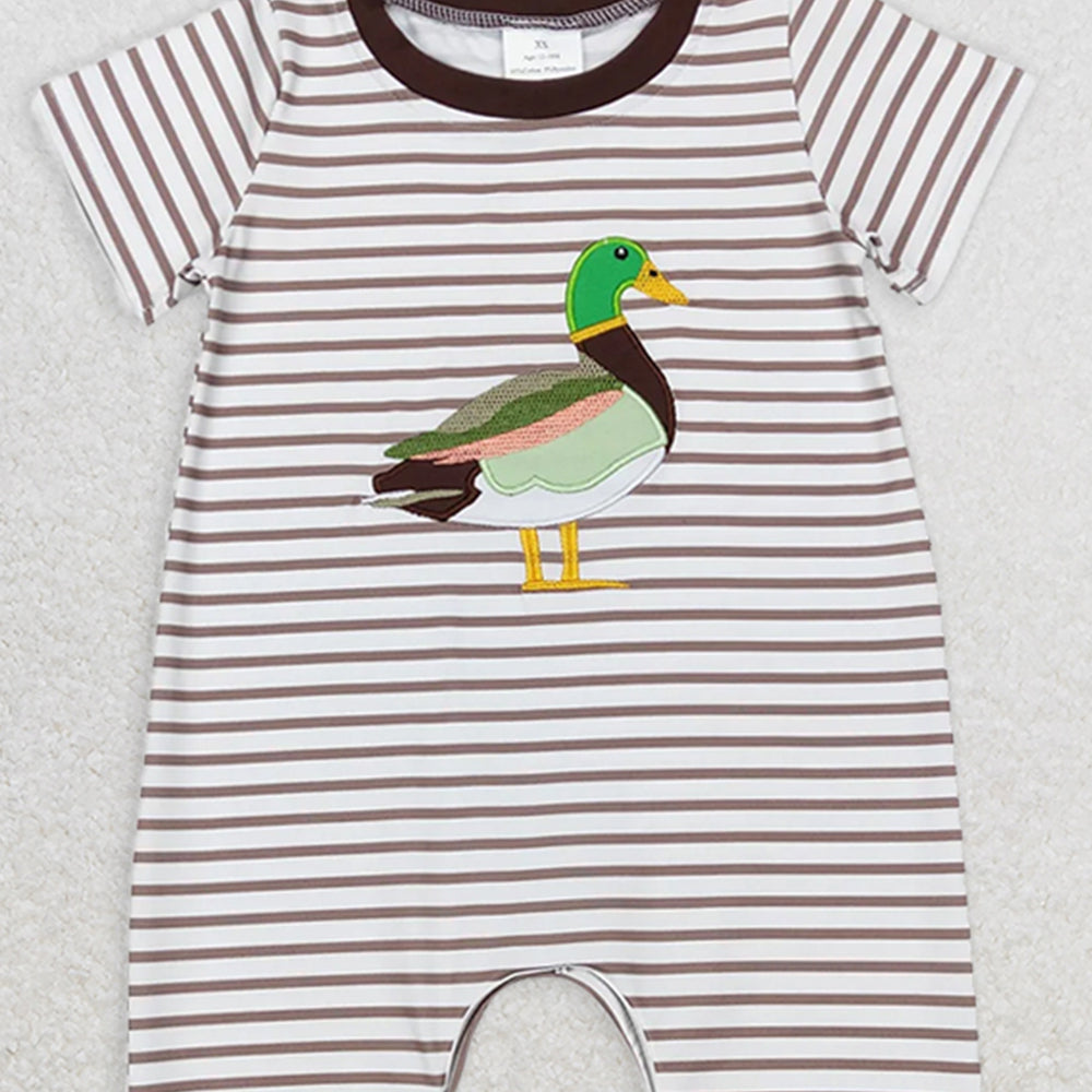 SR0517 RTS NO MOQ Baby Boys Summer Rompers Baby Boys Duck Brown Stripes Short Sleeve Rompers