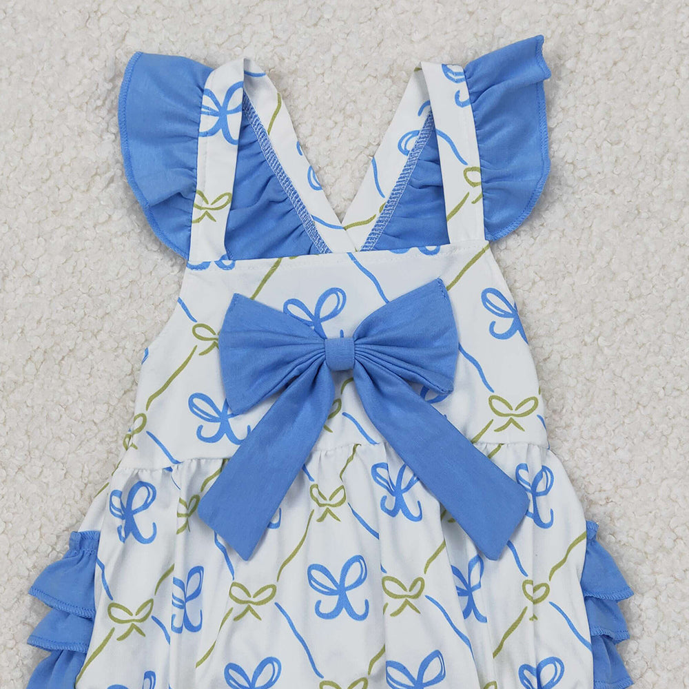4.18 SR2720 RTS NO MOQ Light blue flutter sleeves ruffle bow baby girls romper