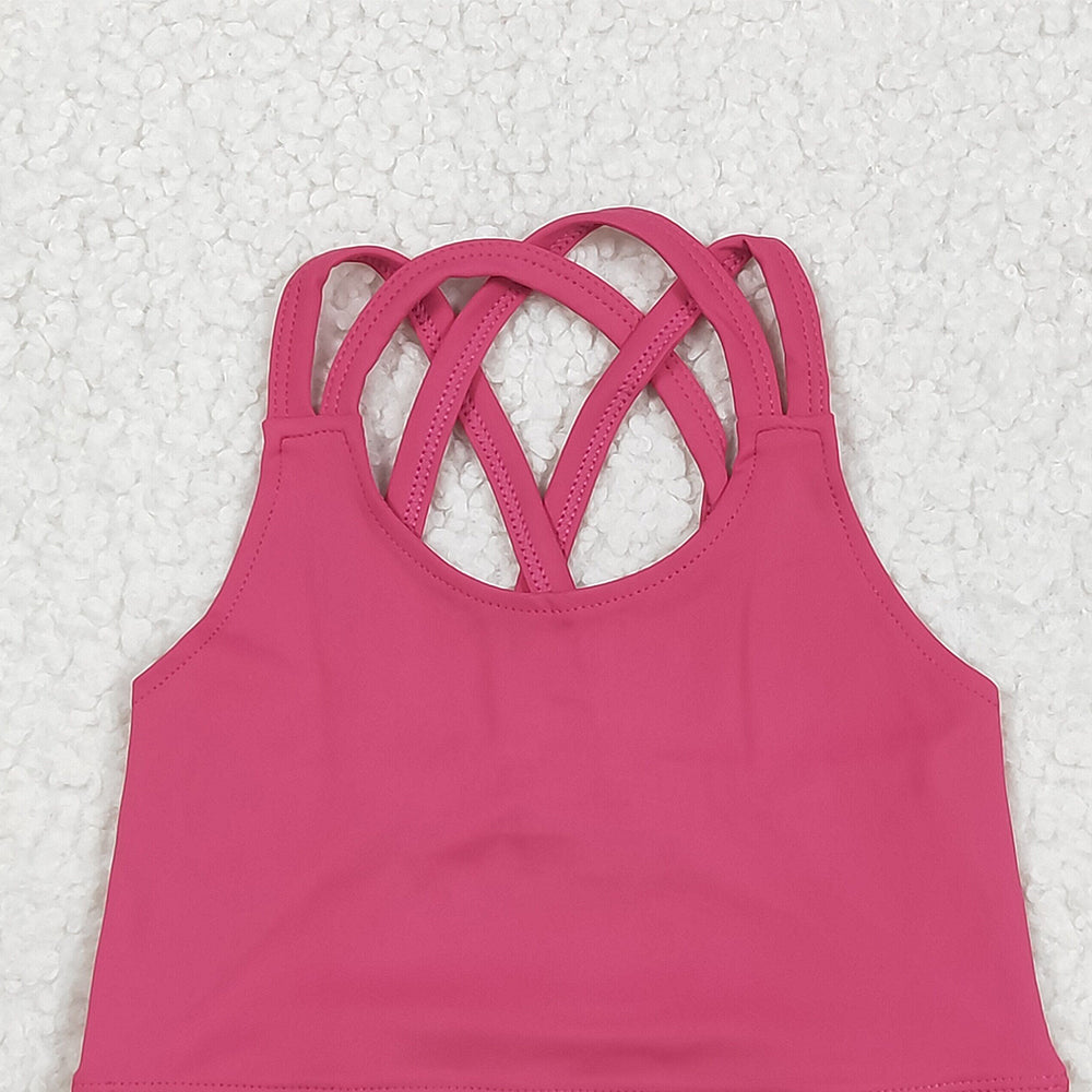 7.05 GT1010RTS NO MOQ Baby Girls Summer Yoga Tops Baby Girls Hot Pink Strap Yoga Vest Top