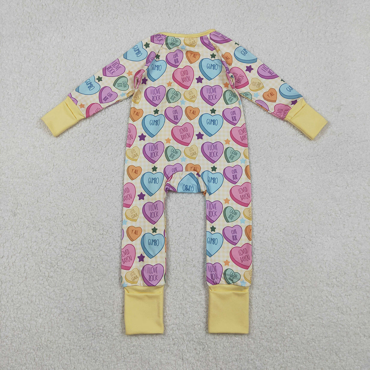11.11 RTS NO MOQ （In stock）LR2778 Baby Girls Winter Rompers Baby Girls Colorful Hearts Stars Valentine Two Way Zip Converbitle Rompers