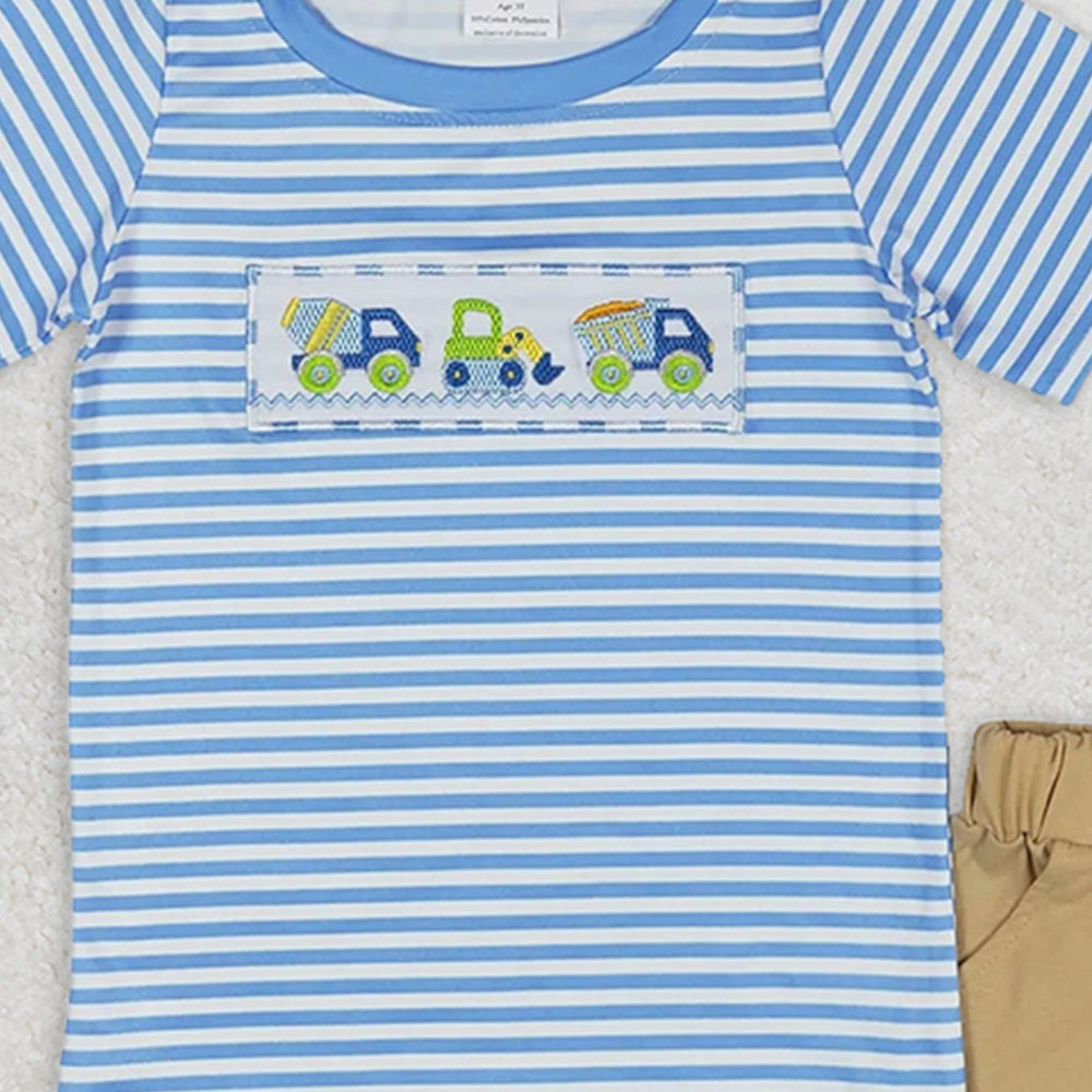 BSSO0572 RTS NO MOQ Baby Boys Summer Boys Outfits Baby Boys Constructions Shorts Sleeve Tee Summer Shorts Clothes Sets